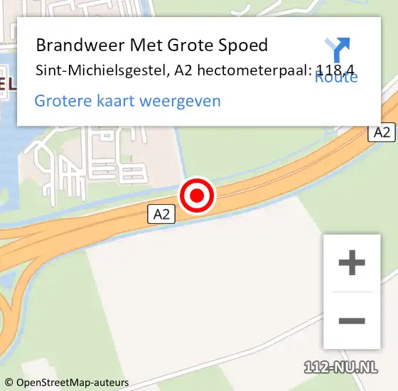 Locatie op kaart van de 112 melding: Brandweer Met Grote Spoed Naar Sint-Michielsgestel, A2 hectometerpaal: 118,4 op 20 augustus 2023 16:50