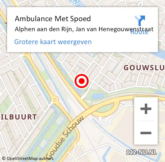 Locatie op kaart van de 112 melding: Ambulance Met Spoed Naar Alphen aan den Rijn, Jan van Henegouwenstraat op 20 augustus 2023 16:59