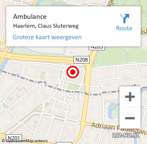 Locatie op kaart van de 112 melding: Ambulance Haarlem, Claus Sluterweg op 20 augustus 2023 17:01