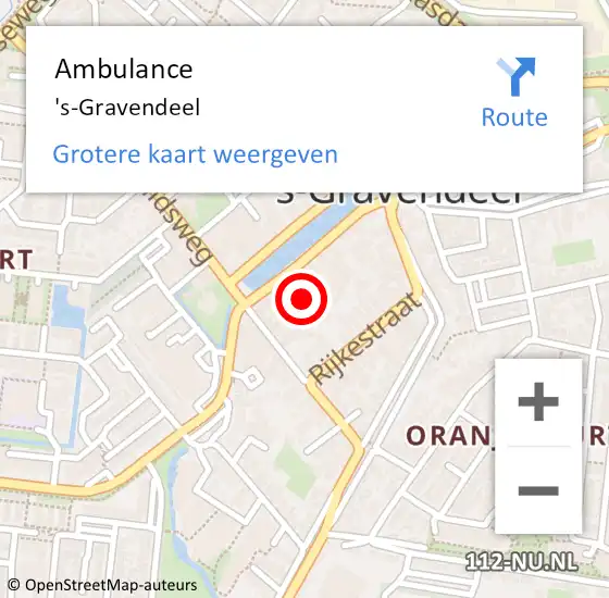 Locatie op kaart van de 112 melding: Ambulance 's-Gravendeel op 20 augustus 2023 17:20