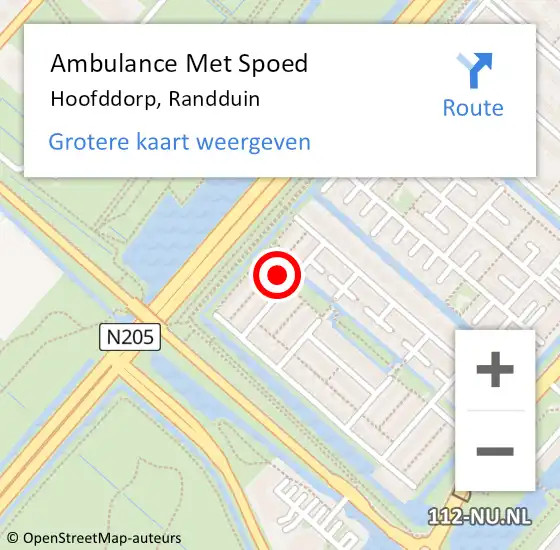 Locatie op kaart van de 112 melding: Ambulance Met Spoed Naar Hoofddorp, Randduin op 20 augustus 2023 17:20