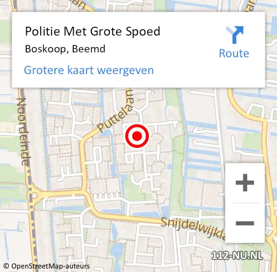 Locatie op kaart van de 112 melding: Politie Met Grote Spoed Naar Boskoop, Beemd op 20 augustus 2023 17:36