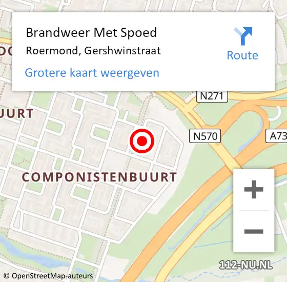Locatie op kaart van de 112 melding: Brandweer Met Spoed Naar Roermond, Gershwinstraat op 20 augustus 2023 17:55