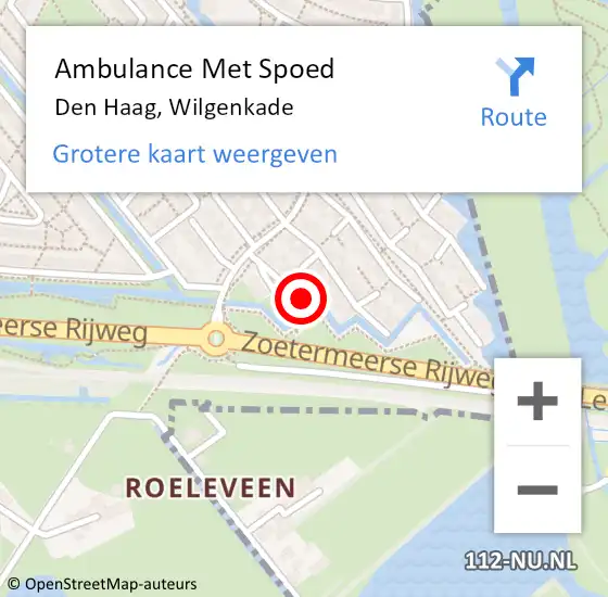 Locatie op kaart van de 112 melding: Ambulance Met Spoed Naar Den Haag, Wilgenkade op 20 augustus 2023 18:05