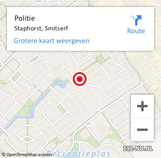 Locatie op kaart van de 112 melding: Politie Staphorst, Smitserf op 20 augustus 2023 18:28