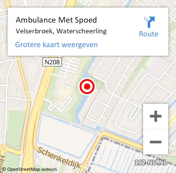 Locatie op kaart van de 112 melding: Ambulance Met Spoed Naar Velserbroek, Waterscheerling op 20 augustus 2023 18:32