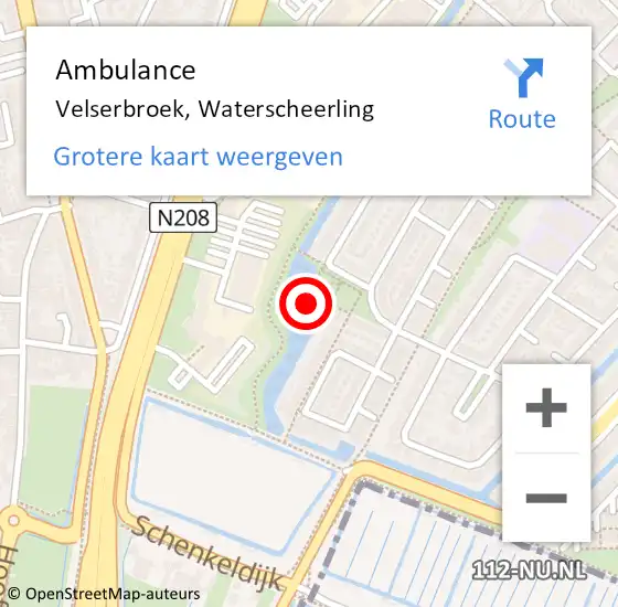 Locatie op kaart van de 112 melding: Ambulance Velserbroek, Waterscheerling op 20 augustus 2023 18:36