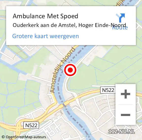 Locatie op kaart van de 112 melding: Ambulance Met Spoed Naar Ouderkerk aan de Amstel, Hoger Einde-Noord op 20 augustus 2023 18:45