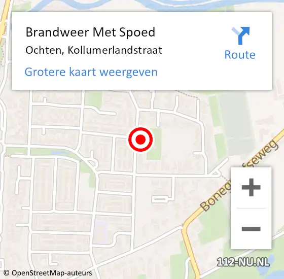 Locatie op kaart van de 112 melding: Brandweer Met Spoed Naar Ochten, Kollumerlandstraat op 20 augustus 2023 18:52