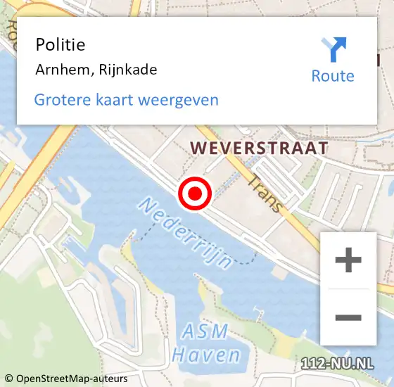Locatie op kaart van de 112 melding: Politie Arnhem, Rijnkade op 20 augustus 2023 18:55