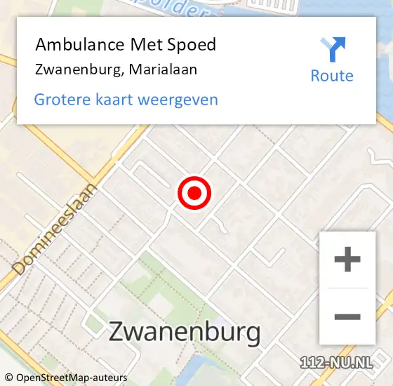 Locatie op kaart van de 112 melding: Ambulance Met Spoed Naar Zwanenburg, Marialaan op 20 augustus 2023 19:14