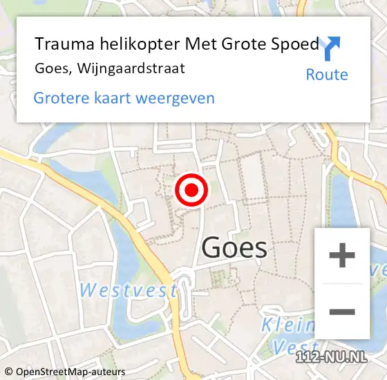 Locatie op kaart van de 112 melding: Trauma helikopter Met Grote Spoed Naar Goes, Wijngaardstraat op 20 augustus 2023 19:21