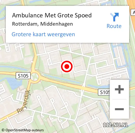 Locatie op kaart van de 112 melding: Ambulance Met Grote Spoed Naar Rotterdam, Middenhagen op 20 augustus 2023 19:29