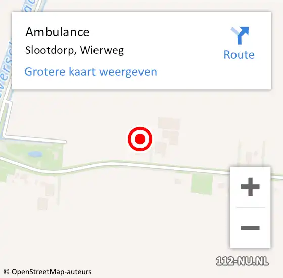 Locatie op kaart van de 112 melding: Ambulance Slootdorp, Wierweg op 20 augustus 2023 19:39
