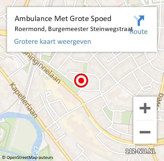 Locatie op kaart van de 112 melding: Ambulance Met Grote Spoed Naar Roermond, Burgemeester Steinwegstraat op 20 augustus 2023 19:42