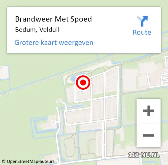 Locatie op kaart van de 112 melding: Brandweer Met Spoed Naar Bedum, Velduil op 20 augustus 2023 19:49