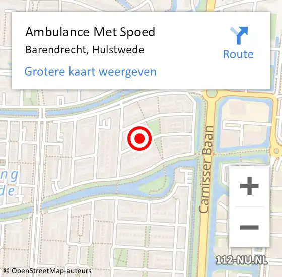 Locatie op kaart van de 112 melding: Ambulance Met Spoed Naar Barendrecht, Hulstwede op 20 augustus 2023 20:03