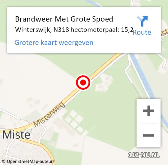 Locatie op kaart van de 112 melding: Brandweer Met Grote Spoed Naar Winterswijk, N318 hectometerpaal: 15,2 op 20 augustus 2023 20:08