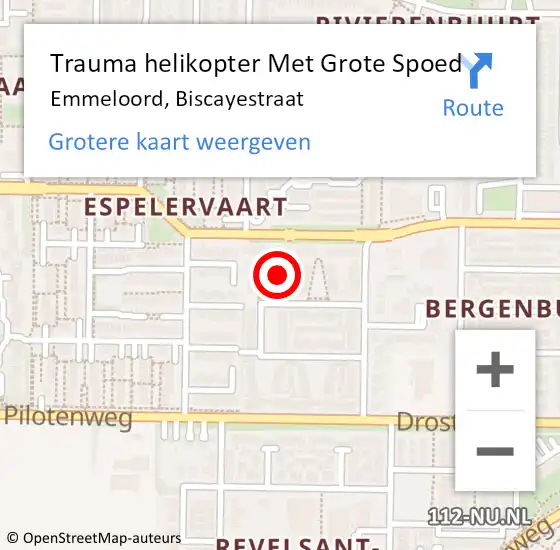 Locatie op kaart van de 112 melding: Trauma helikopter Met Grote Spoed Naar Emmeloord, Biscayestraat op 20 augustus 2023 20:23