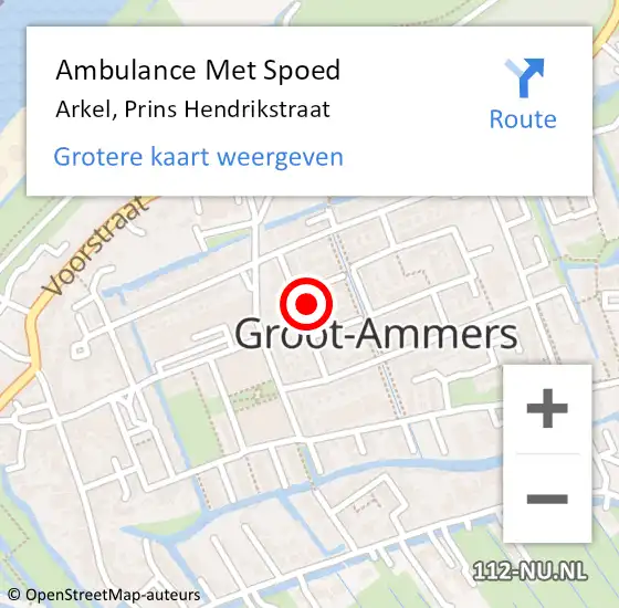 Locatie op kaart van de 112 melding: Ambulance Met Spoed Naar Arkel, Prins Hendrikstraat op 20 augustus 2023 21:14