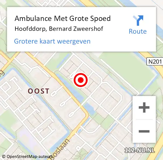 Locatie op kaart van de 112 melding: Ambulance Met Grote Spoed Naar Hoofddorp, Bernard Zweershof op 20 augustus 2023 21:24