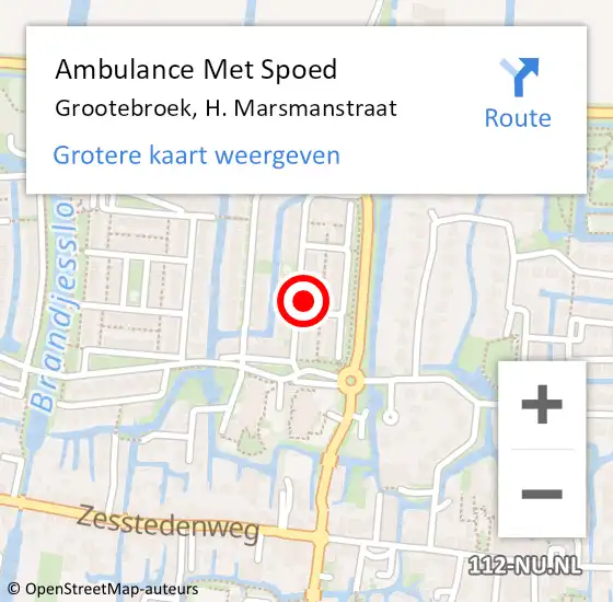 Locatie op kaart van de 112 melding: Ambulance Met Spoed Naar Grootebroek, H. Marsmanstraat op 20 augustus 2023 22:16