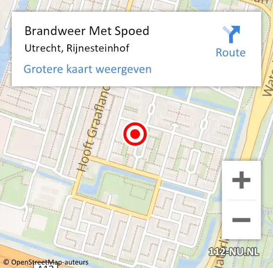 Locatie op kaart van de 112 melding: Brandweer Met Spoed Naar Utrecht, Rijnesteinhof op 20 augustus 2023 22:40