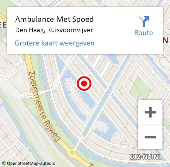 Locatie op kaart van de 112 melding: Ambulance Met Spoed Naar Den Haag, Ruisvoornvijver op 20 augustus 2023 22:57