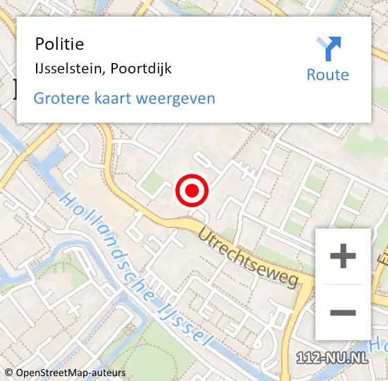 Locatie op kaart van de 112 melding: Politie IJsselstein, Poortdijk op 20 augustus 2023 23:11