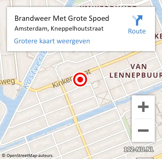 Locatie op kaart van de 112 melding: Brandweer Met Grote Spoed Naar Amsterdam, Kneppelhoutstraat op 21 augustus 2023 00:46