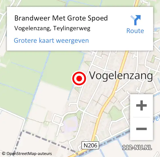 Locatie op kaart van de 112 melding: Brandweer Met Grote Spoed Naar Vogelenzang, Teylingerweg op 21 augustus 2023 00:57