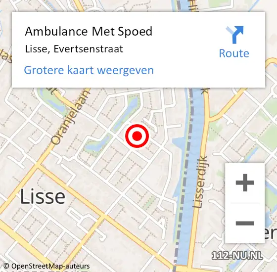 Locatie op kaart van de 112 melding: Ambulance Met Spoed Naar Lisse, Evertsenstraat op 21 augustus 2023 01:09