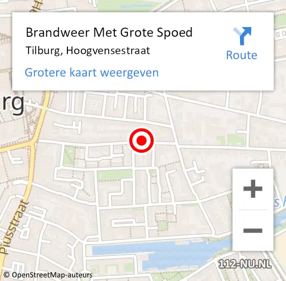 Locatie op kaart van de 112 melding: Brandweer Met Grote Spoed Naar Tilburg, Hoogvensestraat op 21 augustus 2023 01:22