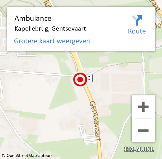 Locatie op kaart van de 112 melding: Ambulance Kapellebrug, Gentsevaart op 5 september 2014 12:18