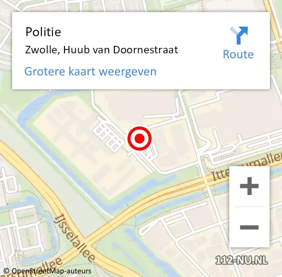 Locatie op kaart van de 112 melding: Politie Zwolle, Huub van Doornestraat op 21 augustus 2023 03:23