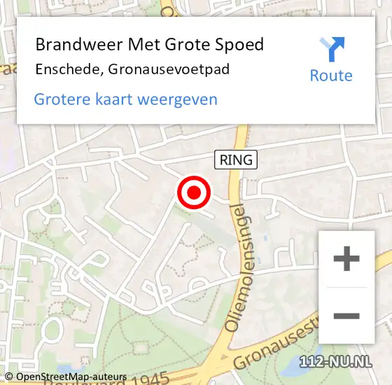 Locatie op kaart van de 112 melding: Brandweer Met Grote Spoed Naar Enschede, Gronausevoetpad op 21 augustus 2023 04:56