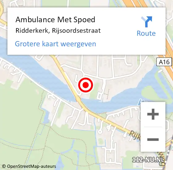 Locatie op kaart van de 112 melding: Ambulance Met Spoed Naar Ridderkerk, Rijsoordsestraat op 21 augustus 2023 05:16