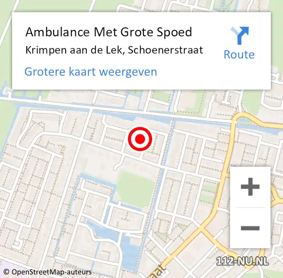 Locatie op kaart van de 112 melding: Ambulance Met Grote Spoed Naar Krimpen aan de Lek, Schoenerstraat op 21 augustus 2023 05:28