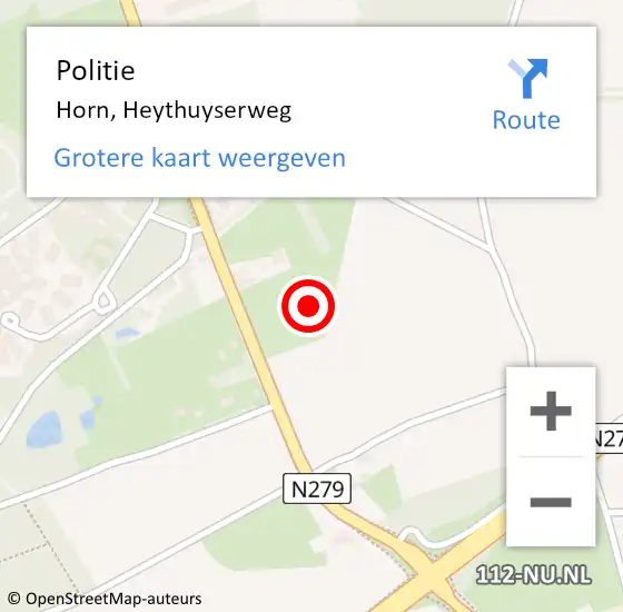 Locatie op kaart van de 112 melding: Politie Horn, Heythuyserweg op 21 augustus 2023 05:51