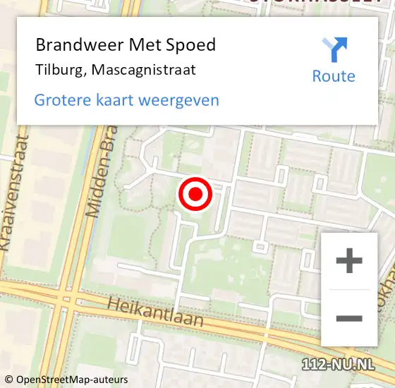 Locatie op kaart van de 112 melding: Brandweer Met Spoed Naar Tilburg, Mascagnistraat op 21 augustus 2023 05:59