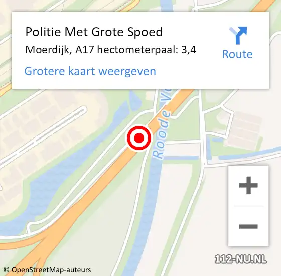 Locatie op kaart van de 112 melding: Politie Met Grote Spoed Naar Moerdijk, A17 hectometerpaal: 3,4 op 21 augustus 2023 06:47