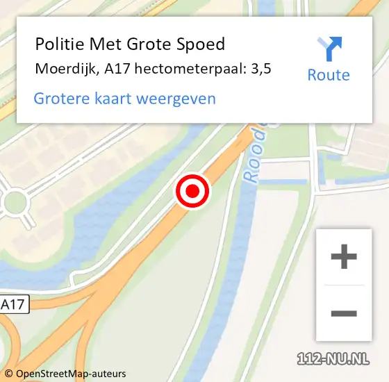 Locatie op kaart van de 112 melding: Politie Met Grote Spoed Naar Moerdijk, A17 hectometerpaal: 3,5 op 21 augustus 2023 06:47