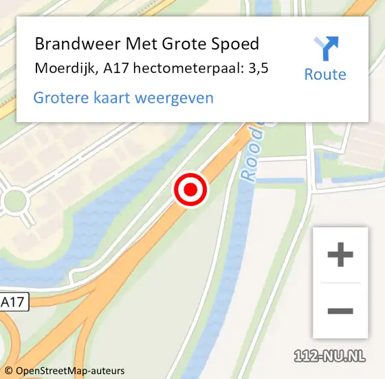 Locatie op kaart van de 112 melding: Brandweer Met Grote Spoed Naar Moerdijk, A17 hectometerpaal: 3,5 op 21 augustus 2023 06:48