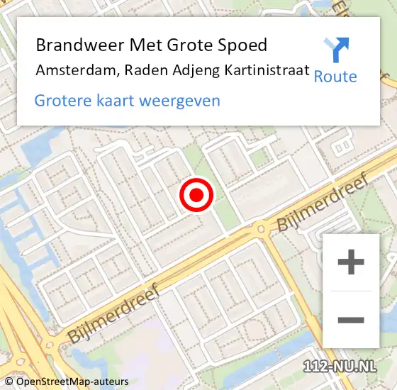 Locatie op kaart van de 112 melding: Brandweer Met Grote Spoed Naar Amsterdam, Raden Adjeng Kartinistraat op 21 augustus 2023 07:03