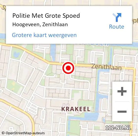 Locatie op kaart van de 112 melding: Politie Met Grote Spoed Naar Hoogeveen, Zenithlaan op 21 augustus 2023 07:06