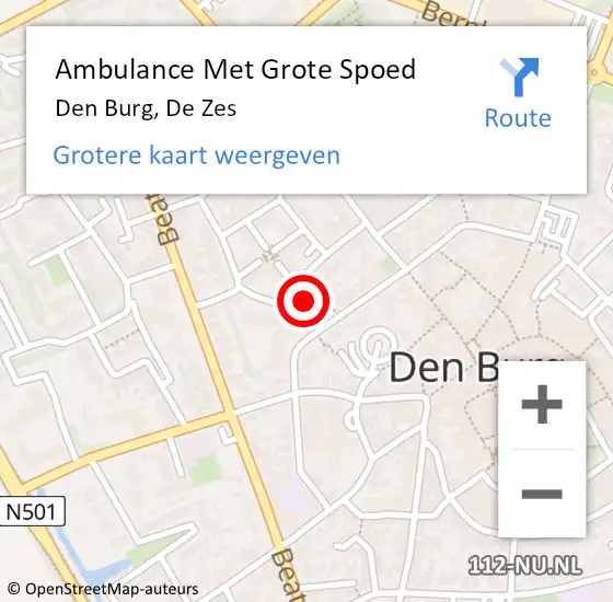 Locatie op kaart van de 112 melding: Ambulance Met Grote Spoed Naar Den Burg, De Zes op 21 augustus 2023 07:18