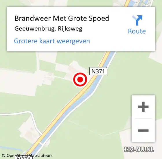 Locatie op kaart van de 112 melding: Brandweer Met Grote Spoed Naar Geeuwenbrug, Rijksweg op 21 augustus 2023 07:51