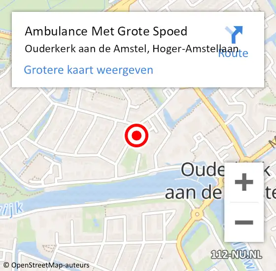 Locatie op kaart van de 112 melding: Ambulance Met Grote Spoed Naar Ouderkerk aan de Amstel, Hoger-Amstellaan op 21 augustus 2023 08:12