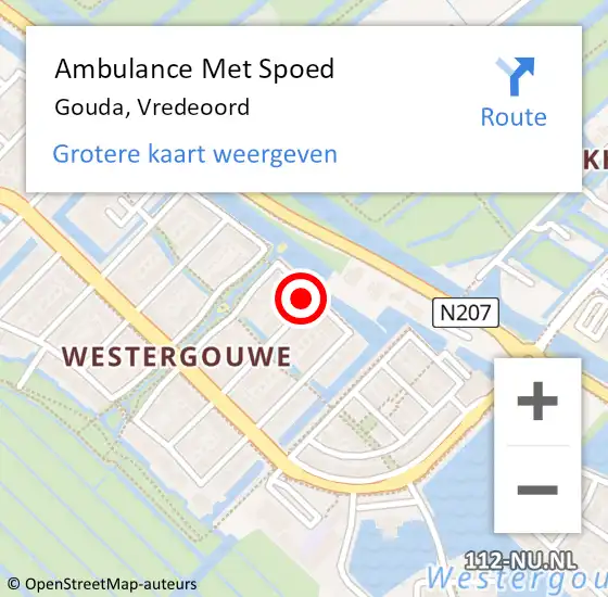 Locatie op kaart van de 112 melding: Ambulance Met Spoed Naar Gouda, Vredeoord op 21 augustus 2023 08:43