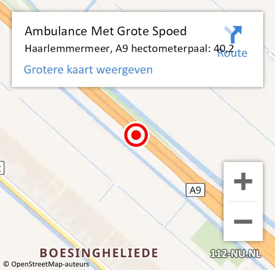 Locatie op kaart van de 112 melding: Ambulance Met Grote Spoed Naar Haarlemmermeer, A9 hectometerpaal: 40,2 op 21 augustus 2023 08:50